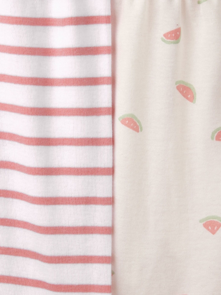 The White Company Slim Fit 100% Cotton Watermelon and Stripe White Short Pyjamas Set - Image 6 of 6