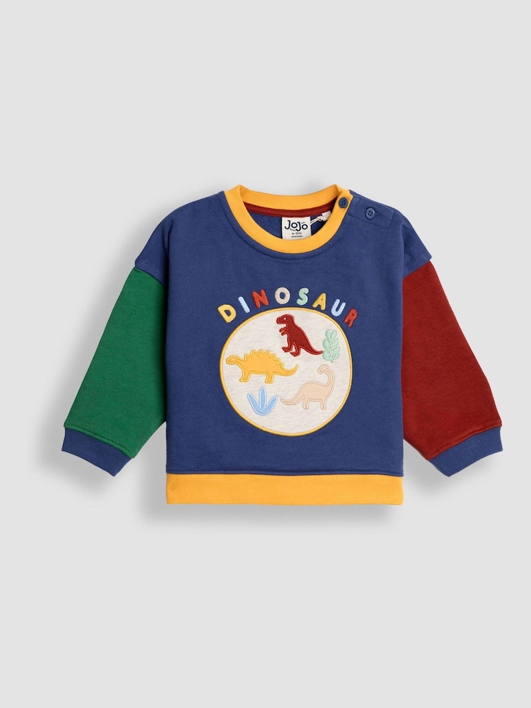JoJo Maman Bébé Indigo Blue Dinosaur 2-Piece Drop Shoulder Sweatshirt & Joggers Set - Image 2 of 7