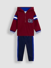 JoJo Maman Bébé Burgundy Red Varsity 2-Piece Hooded Half Zip & Joggers Set - Image 1 of 7