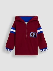 JoJo Maman Bébé Burgundy Red Varsity 2-Piece Hooded Half Zip & Joggers Set - Image 2 of 7
