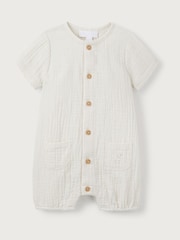 The White Company White Crinkle 100% Cotton Giraffe Embroidered Rompersuit - Image 1 of 2