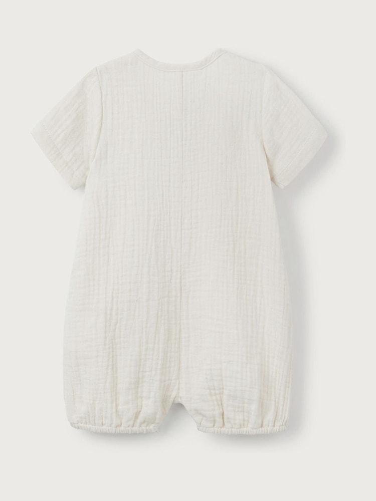 The White Company White Crinkle 100% Cotton Giraffe Embroidered Rompersuit - Image 2 of 2