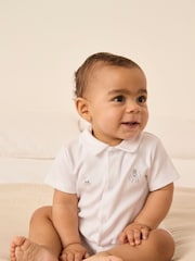 The White Company 100% Cotton Beach Friends Embroidered White Rompersuit - Image 1 of 5