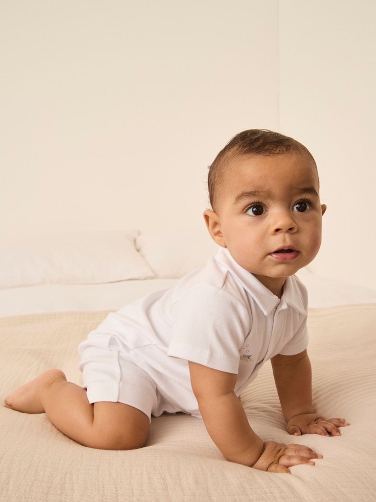 The White Company 100% Cotton Beach Friends Embroidered White Rompersuit - Image 2 of 5