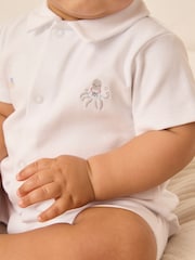 The White Company 100% Cotton Beach Friends Embroidered White Rompersuit - Image 3 of 5