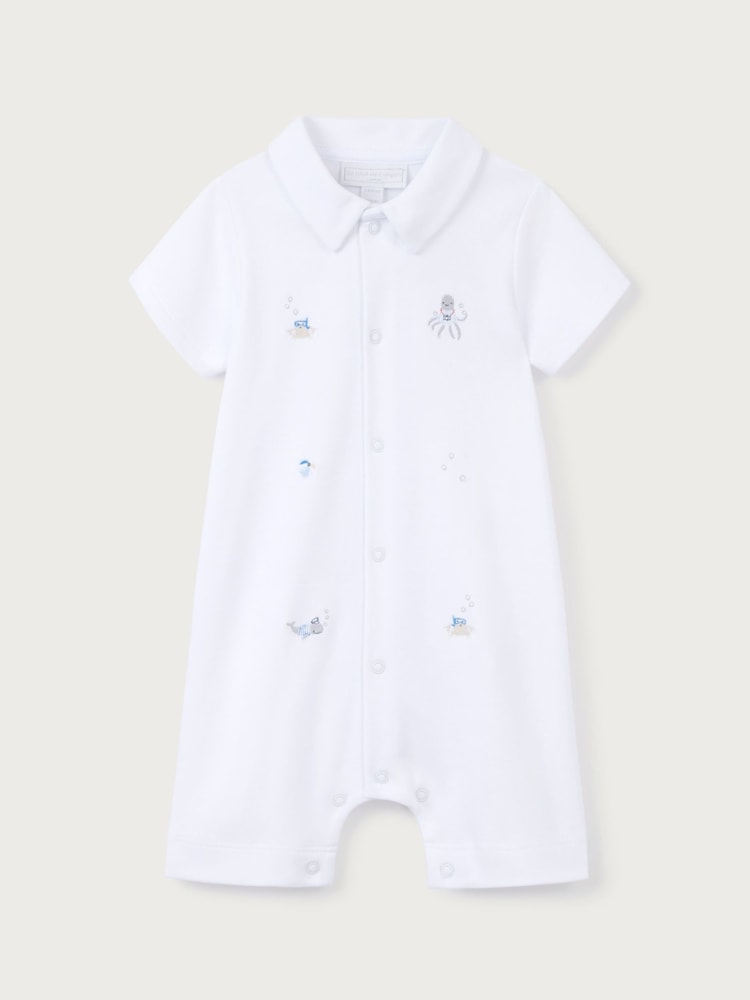 The White Company 100% Cotton Beach Friends Embroidered White Rompersuit - Image 5 of 5