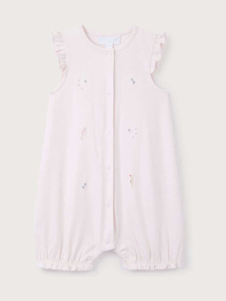 The White Company Pink 100% Cotton Seahorse Friends Embroidered Rompersuit - Image 4 of 4