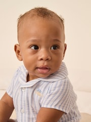 The White Company Blue Crinkle 100% Cotton Stripe Crab Embroidered Rompersuit - Image 2 of 4