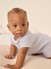The White Company Blue Crinkle 100% Cotton Stripe Crab Embroidered Rompersuit - Image 3 of 4
