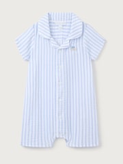 The White Company Blue Crinkle 100% Cotton Stripe Crab Embroidered Rompersuit - Image 4 of 4