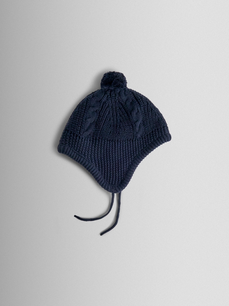 JoJo Maman Bébé Navy Cosy Pom Pom Rib Hat - Image 1 of 3