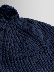 JoJo Maman Bébé Navy Cosy Pom Pom Rib Hat - Image 2 of 3