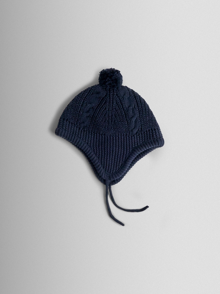 JoJo Maman Bébé Navy Cosy Pom Pom Rib Hat - Image 3 of 3