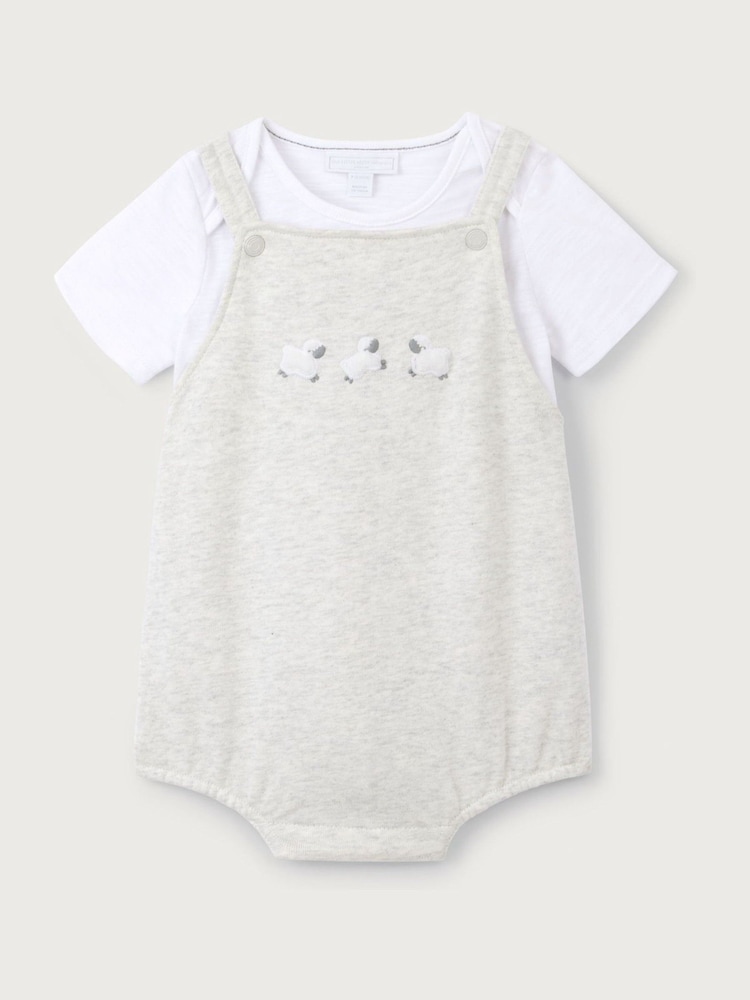 The White Company Cream 100% Cotton Sheep Embroidered Bubble and Rompersuit - Image 5 of 5