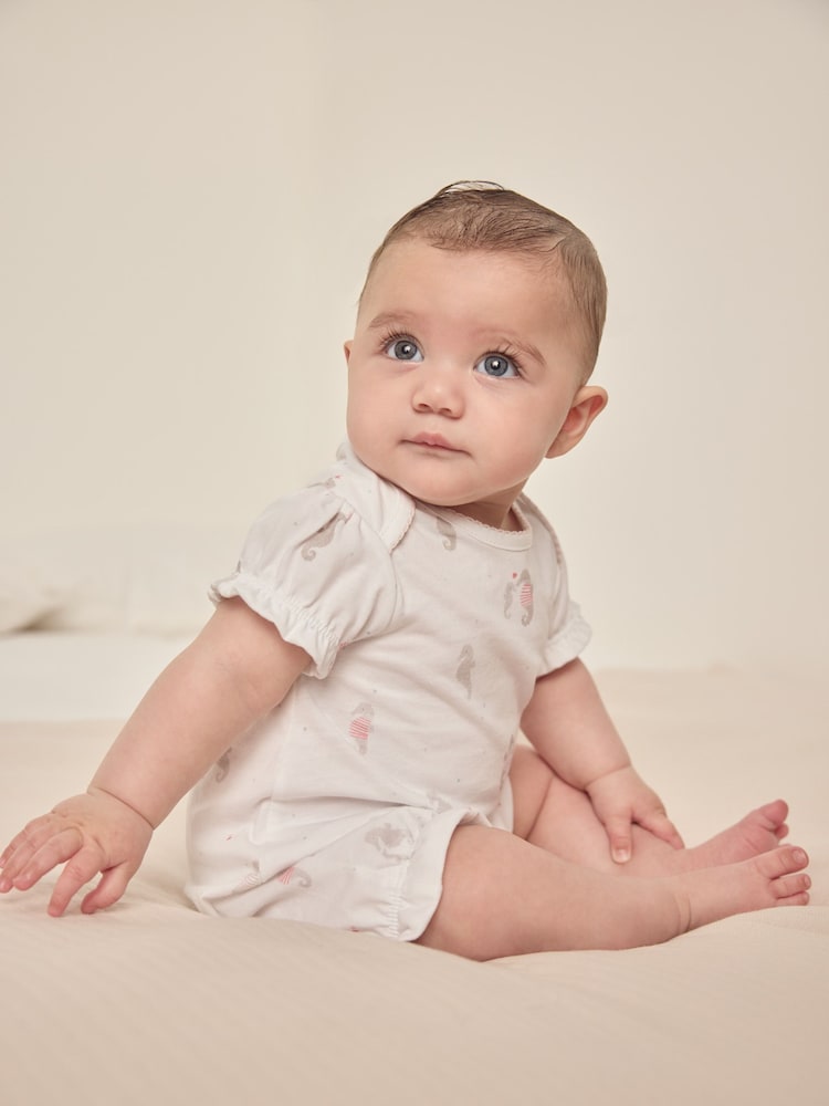 The White Company 100% Cotton Seahorse Friends White Romper - Image 2 of 4