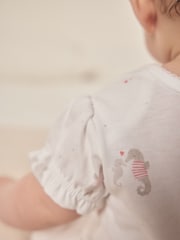 The White Company 100% Cotton Seahorse Friends White Romper - Image 3 of 4