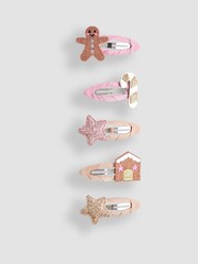 JoJo Maman Bébé Pink 5-Pack Festive Embroidered Clips - Image 1 of 3