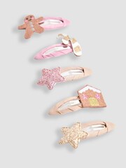 JoJo Maman Bébé Pink 5-Pack Festive Embroidered Clips - Image 2 of 3