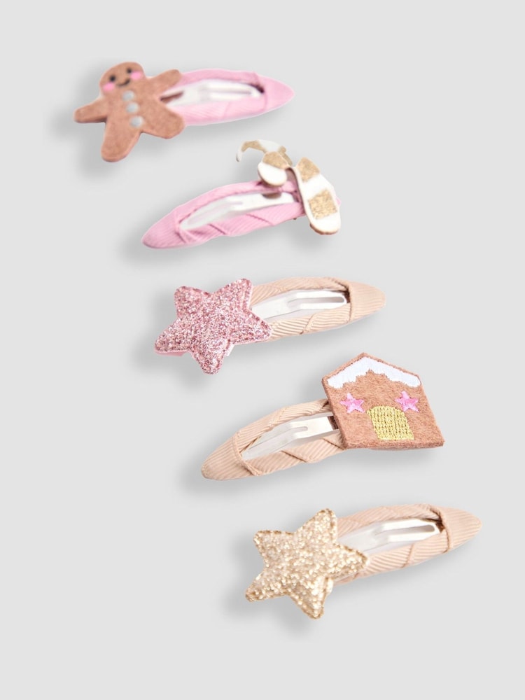 JoJo Maman Bébé Pink 5-Pack Festive Embroidered Clips - Image 2 of 3