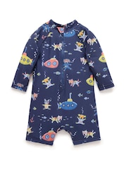 Purebaby Blue Submarine Long Sleeve Swim Sunsuit - Image 2 of 5