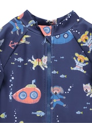 Purebaby Blue Submarine Long Sleeve Swim Sunsuit - Image 3 of 5