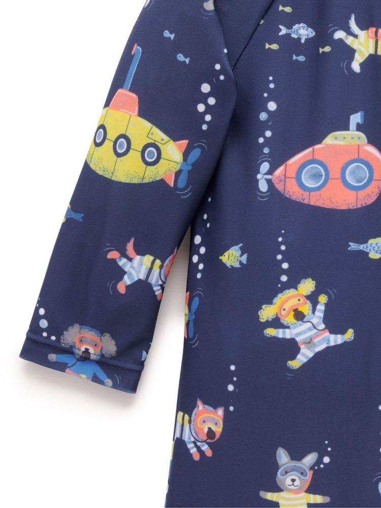 Purebaby Blue Submarine Long Sleeve Swim Sunsuit - Image 5 of 5