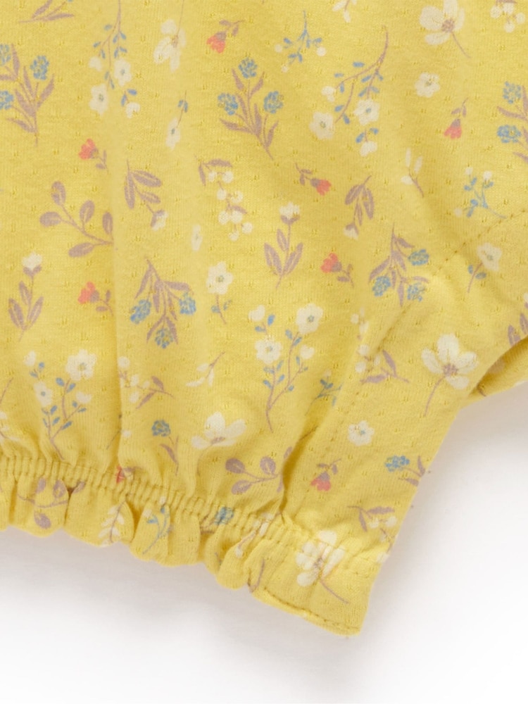 Purebaby Yellow Sunshine Ruffle 100% Cotton Shortie Rompersuits - Image 4 of 4