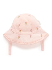 Purebaby Pink Embroidered 100% Cotton Sun Hat - Image 1 of 2