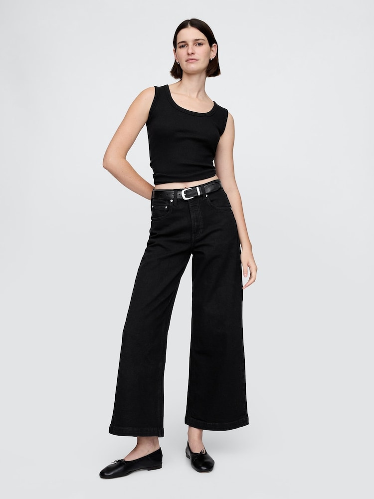 Gap Black High Waisted Stride Wide-Leg Ankle Jeans - Image 1 of 6