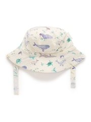 Purebaby Blue Whale Print 100% Cotton Bucket Hat - Image 1 of 4