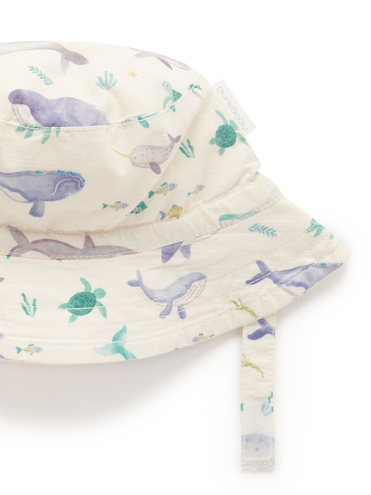 Purebaby Blue Whale Print 100% Cotton Bucket Hat - Image 2 of 4