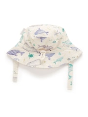 Purebaby Blue Whale Print 100% Cotton Bucket Hat - Image 3 of 4