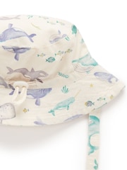 Purebaby Blue Whale Print 100% Cotton Bucket Hat - Image 4 of 4