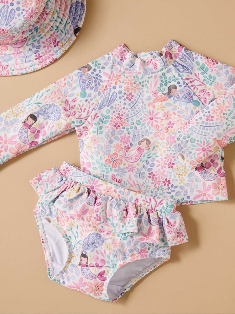 Purebaby Pink Mermaid Print Long Sleeve Rashie Set - Image 1 of 5