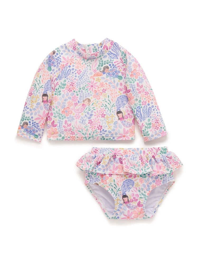 Purebaby Pink Mermaid Print Long Sleeve Rashie Set - Image 2 of 5
