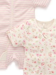 Purebaby Pink Turtle Print Short Sleeve 100% Cotton Sleepsuits 2 Pack - Image 4 of 5
