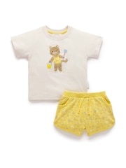 Purebaby Yellow Sunshine 100% Cotton T-Shirt and Shorts Set - Image 2 of 5
