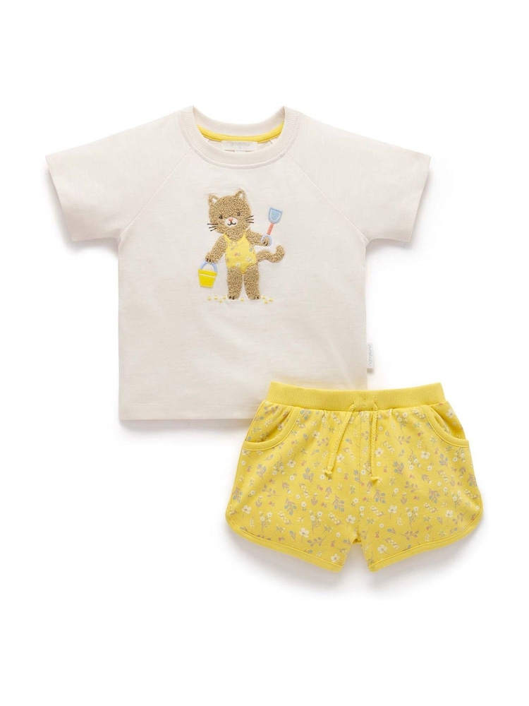 Purebaby Yellow Sunshine 100% Cotton T-Shirt and Shorts Set - Image 2 of 5