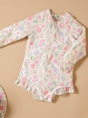 Roz - Costum de baie Purebaby Floral Mânecă lungă - Imaginea 1 din 5