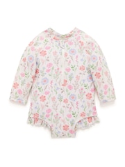 Roz - Costum de baie Purebaby Floral Mânecă lungă - Imaginea 2 din 5