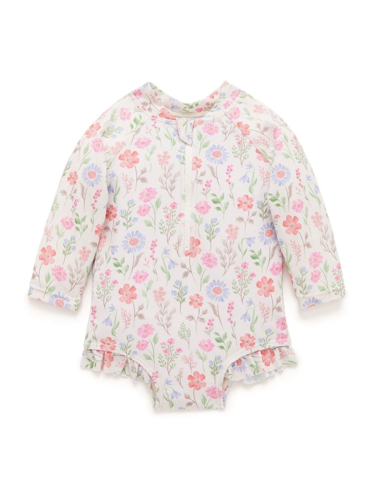 Roz - Costum de baie Purebaby Floral Mânecă lungă - Imaginea 2 din 5