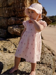 Purebaby Pink Floral Print Embroidered Dress and - Image 1 of 4