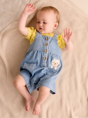 Purebaby Blue Denim 100% Cotton Dungaree and T-Shirt Set - Image 1 of 6