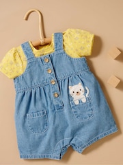 Purebaby Blue Denim 100% Cotton Dungaree and T-Shirt Set - Image 3 of 6