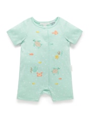 Purebaby Green Under The Sea 100% Cotton Short Rompersuits - Image 2 of 5