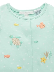 Purebaby Green Under The Sea 100% Cotton Short Rompersuits - Image 3 of 5
