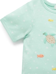 Purebaby Green Under The Sea 100% Cotton Short Rompersuits - Image 4 of 5