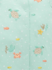 Purebaby Green Under The Sea 100% Cotton Short Rompersuits - Image 5 of 5