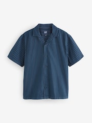 Gap Blue/Navy Stripe Short Sleeve Stripe Denim Shirt - Image 1 of 5