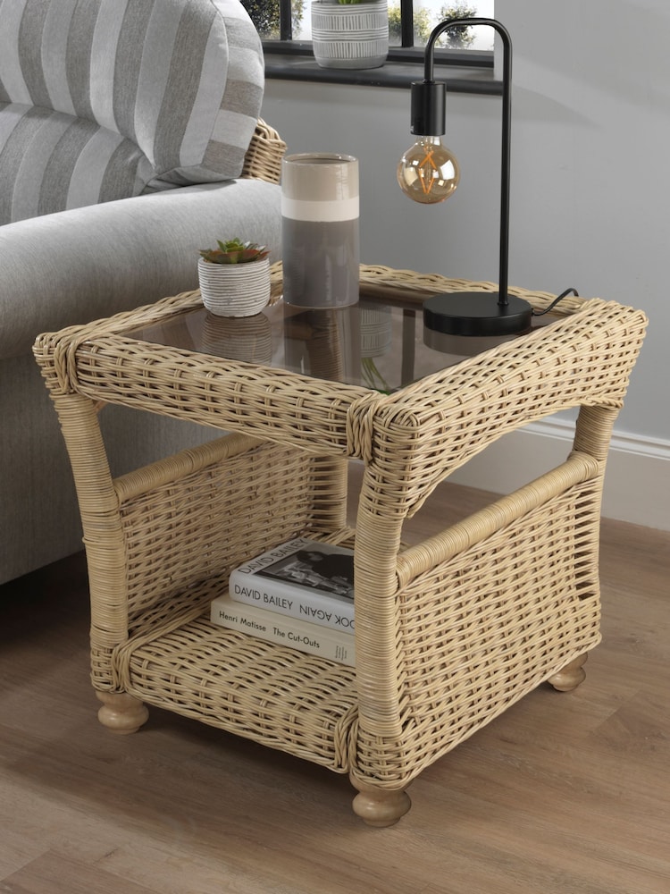 Desser Natural Samford Rattan Side Table Glass - Image 1 of 2